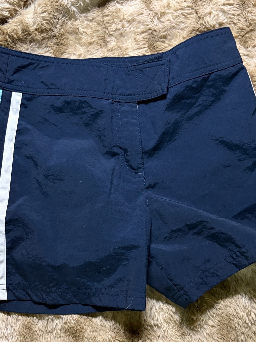 Nike Navy Blue Women's Athletic Shorts with White Side Stripe